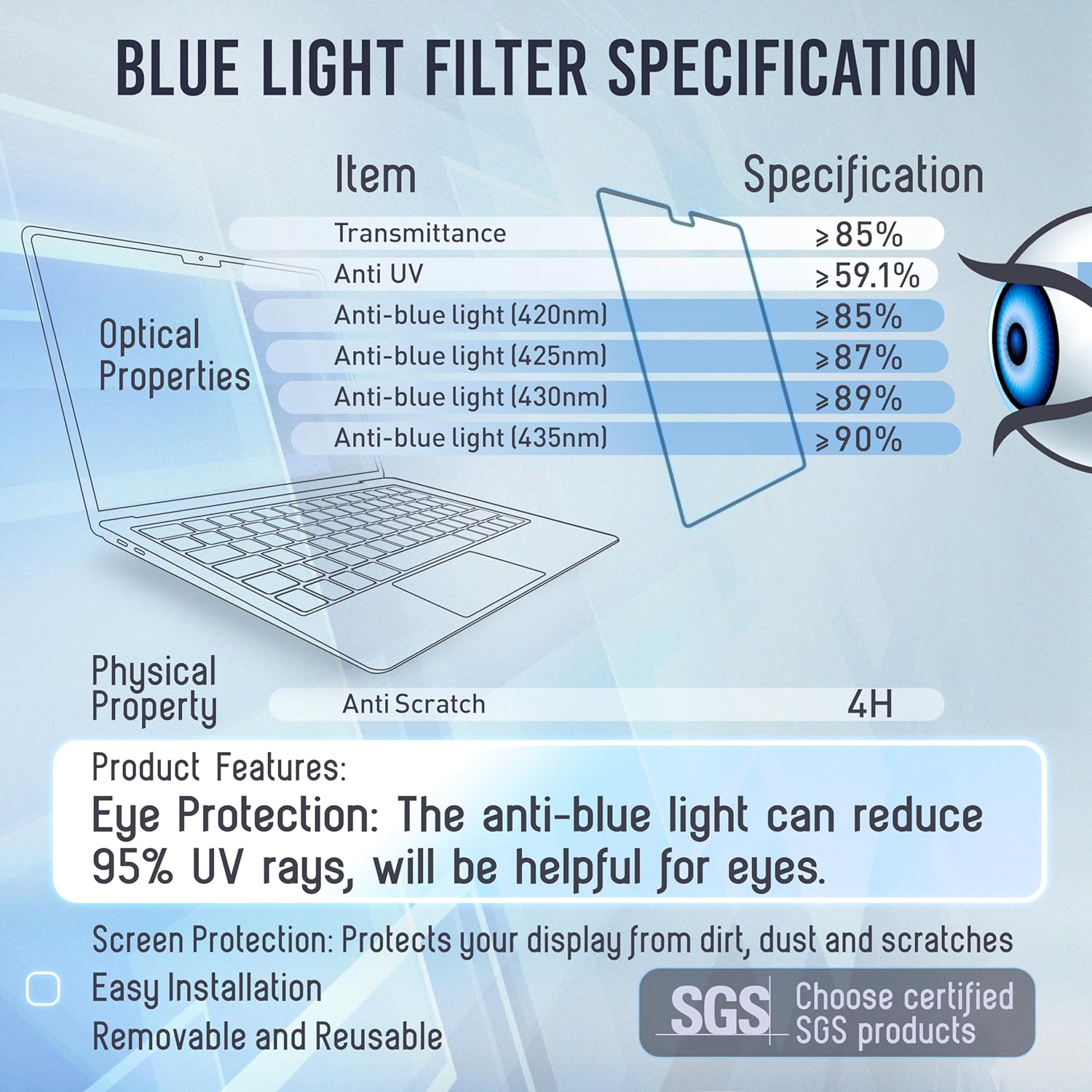 Removable Anti-Glare Blue Light Screen for MacBook Pro 14